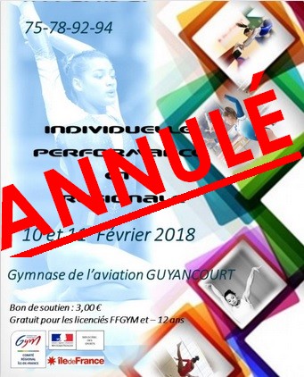 ANNULATION COMPETITION GAF GUYANCOURT 10/11 FEVRIER 2018