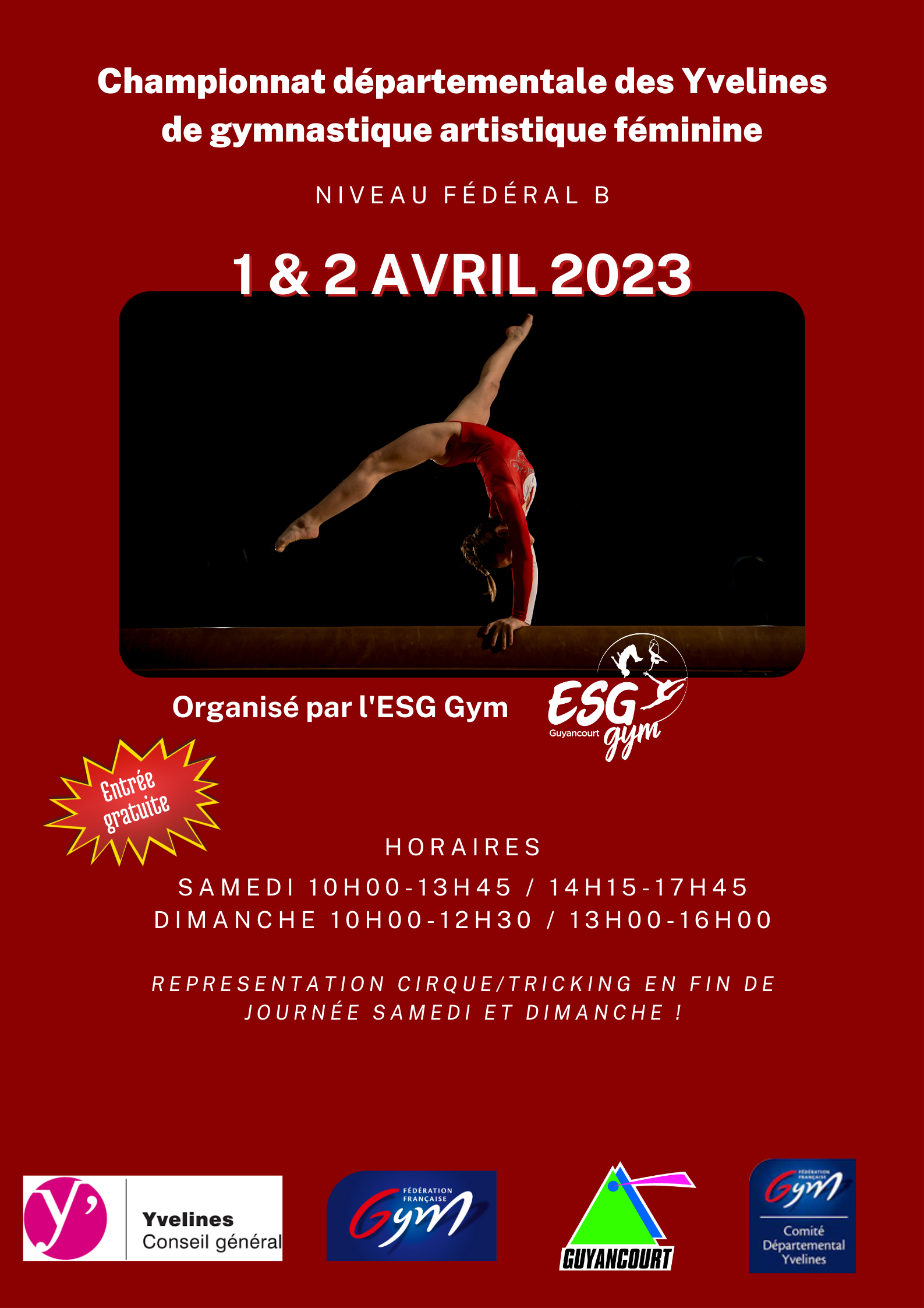 Compétition Gymnastique Artistique 1er et 2 avril 2023