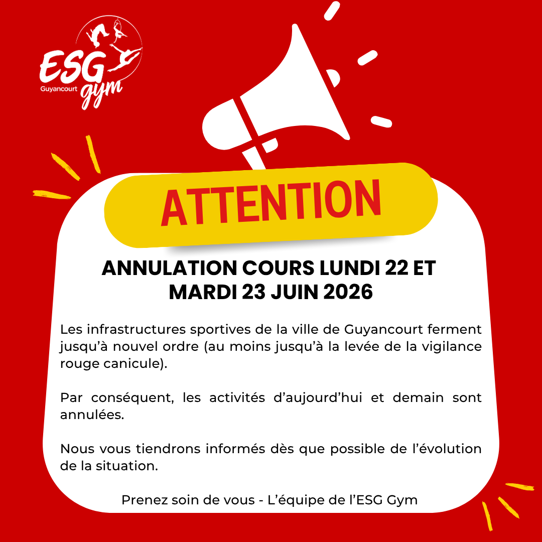 ANNULATION COURS LUNDI 22 ET MARDI 23 JUIN 2026