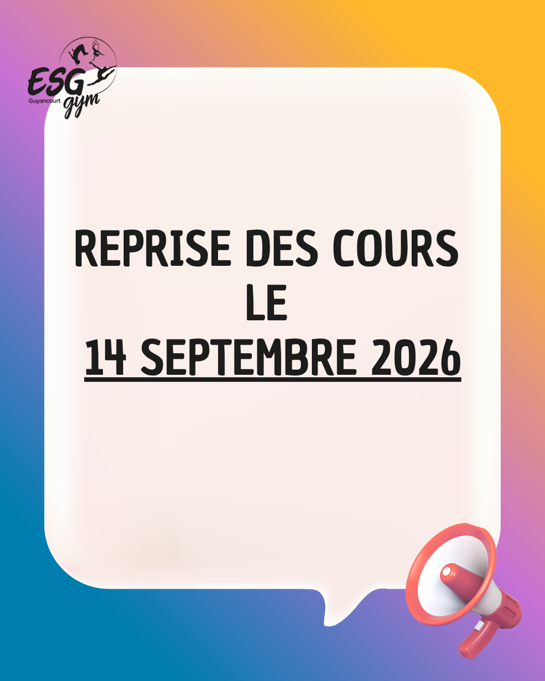 Reprise des cours : Semaine du 14 septembre 2026