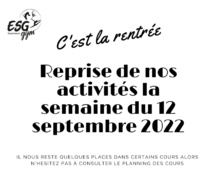 REPRISE DES COURS LA SEMAINE DU 12 SEPTEMBRE 2022